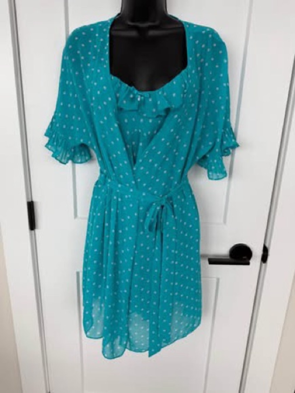“IN BLOOM” - Sz Large - negligee set - polka dots on a turquoise background.sexy